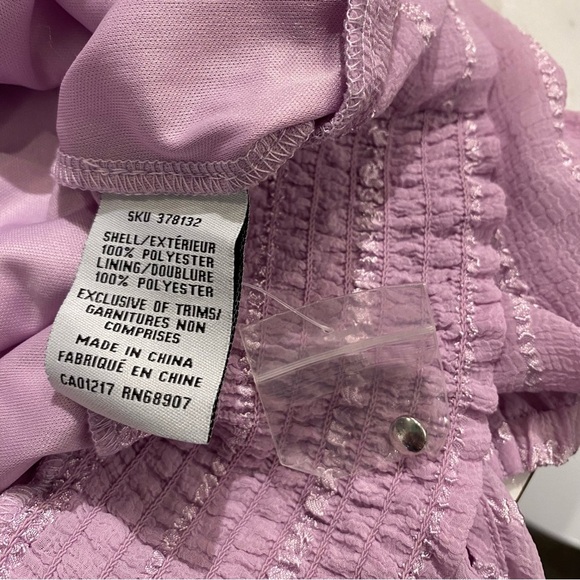 Le Chateau chiffon blouse smocked waist puff sleeve lined soft lilac textured LG - Picture 8 of 11